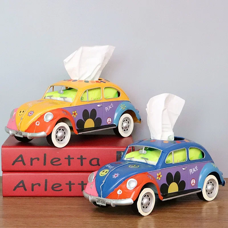 Bus Tissue Box Model Figurines Retro Car Tissue Dustproof Tissue Storage Box For Office Home Decoration Paper For Storage