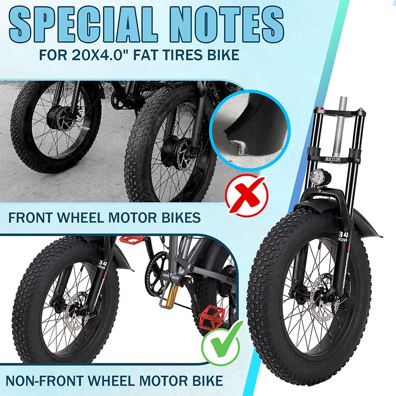 Garpu Suspensi Sepeda BUCKLOS 20/26 inci 4.0 Ban Tebal, Travel 180mm, 9*135mm, Garpu Pegas Oli E-Bike, Garpu Coil Double Crown untuk Sepeda Salju