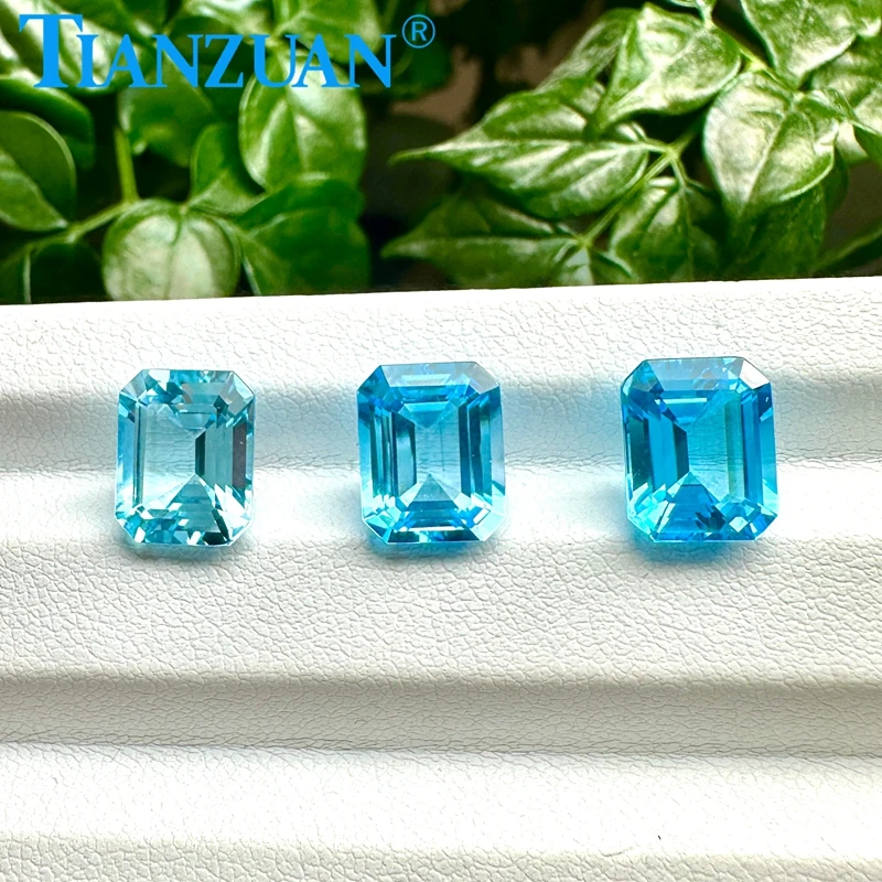 Natural Topaz Rectangle Shape Emerald Cut Sky Blue Topaz Swiss Blue Topaz Super Santa Maria Topaz Loose Stone Jewelry Making