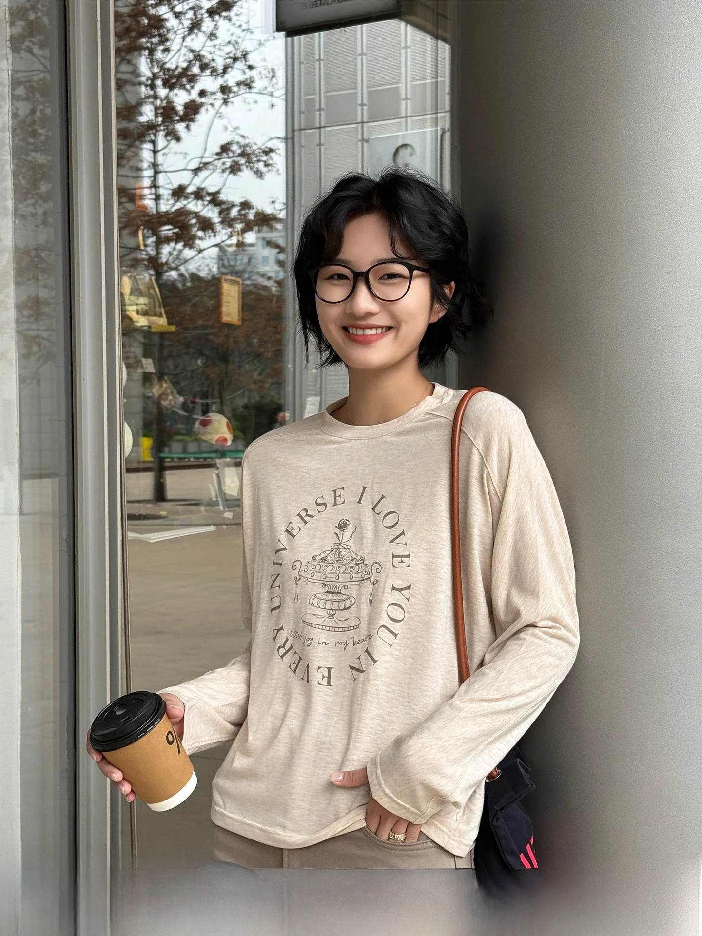 

Simple round Neck Long Sleeve T-Shirt Women's Base Layer Shirt American Style Summer New Arrival Peach Color Base Shirt