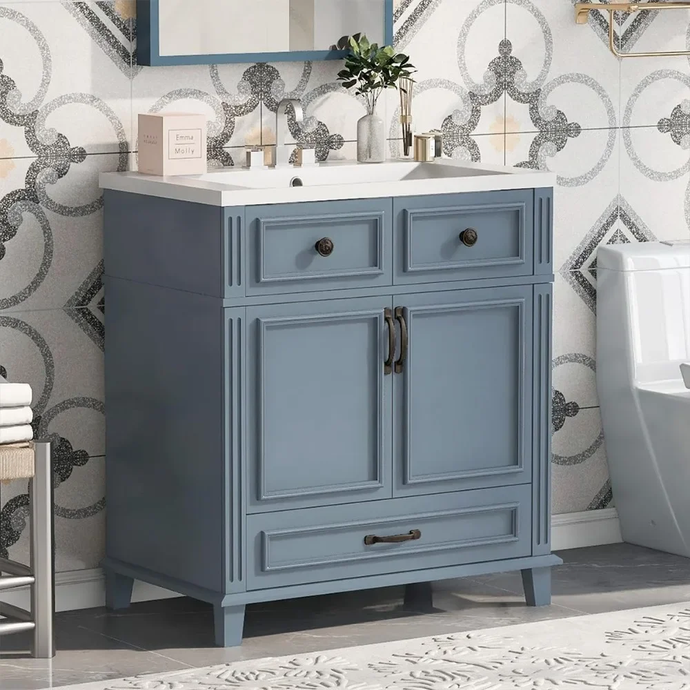 

30 Inch Bathroom Vanity with Sink, Modern Single Sink Bathroom Storage Cabinet with 2 Doors & 2 Drawers, Quick Assembly Bathroom