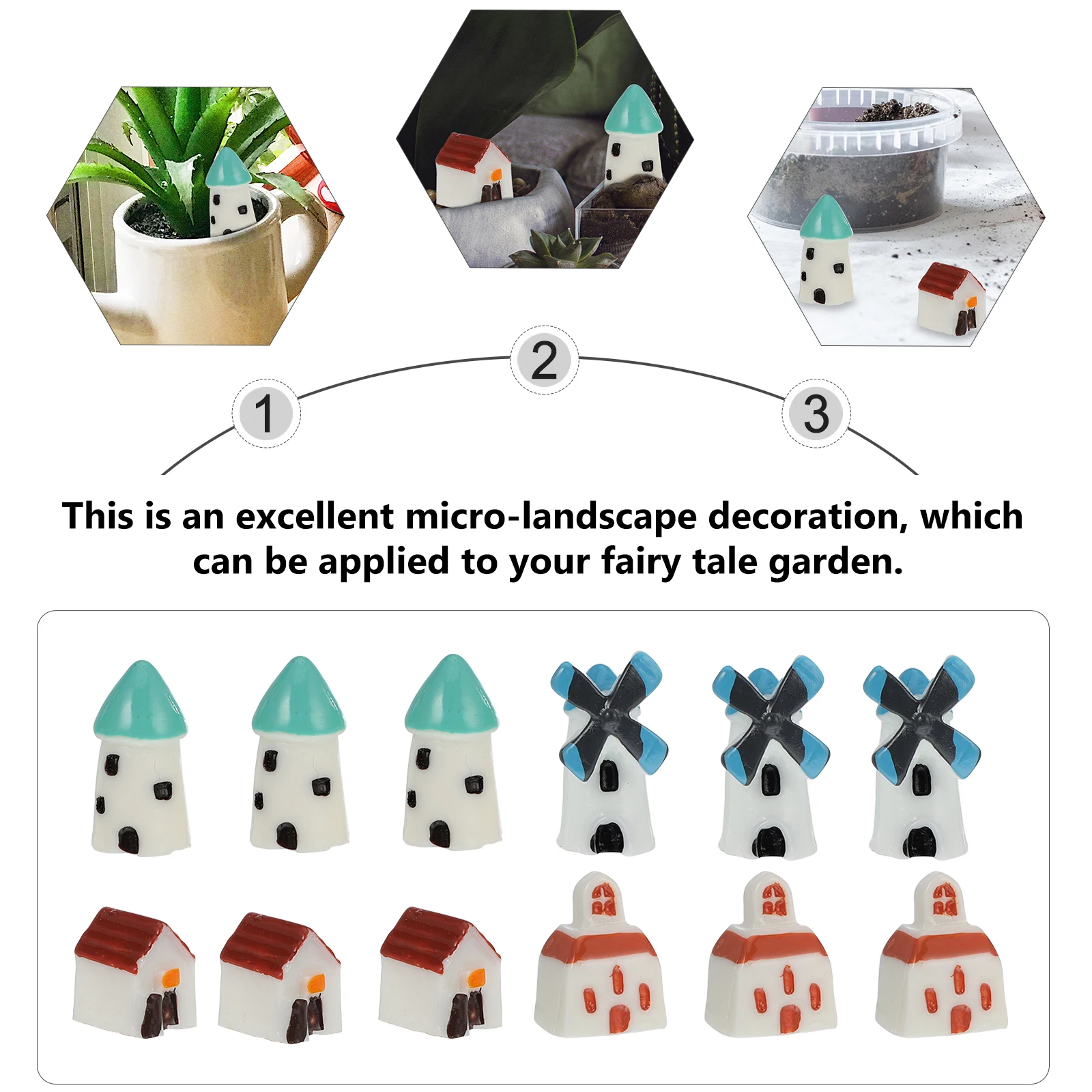 

12pcs Windmill Moss Decor Resin Mini Landscape Craft For Garden Desktop Fairy Tale Scene Ornament House Figurines