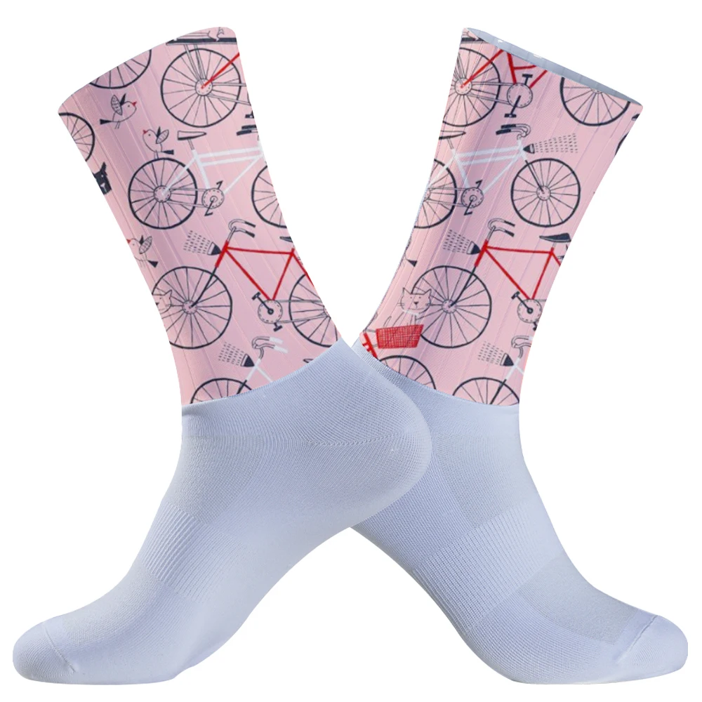 Aero-Calcetines antideslizantes de silicona para hombre, medias deportivas para ciclismo, correr y bicicleta, para verano