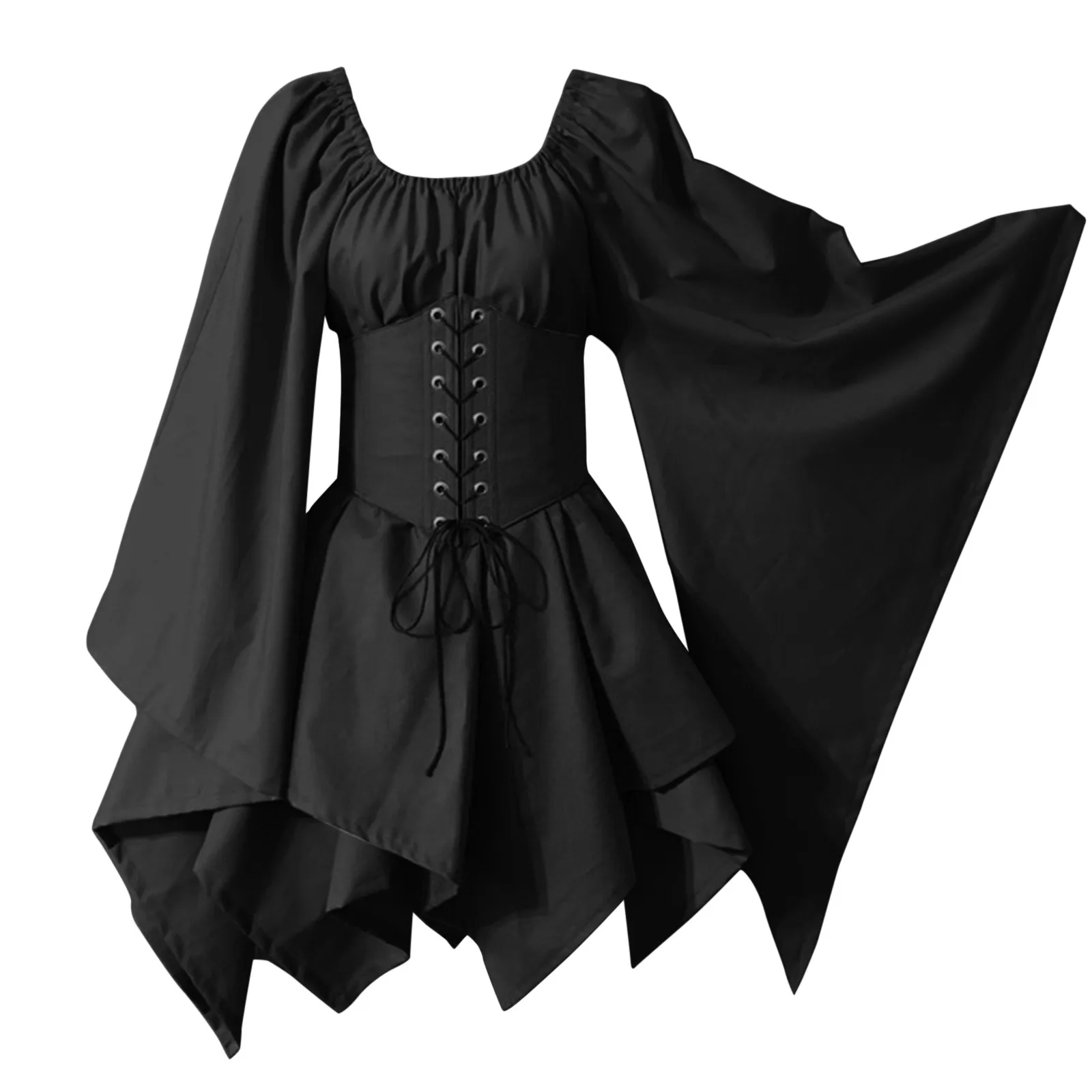 

Gothic Women Halloween Cosplay Dress Retro Long Sleeve Waist Bandage Dresses Renaissance Palace Medieval Costume