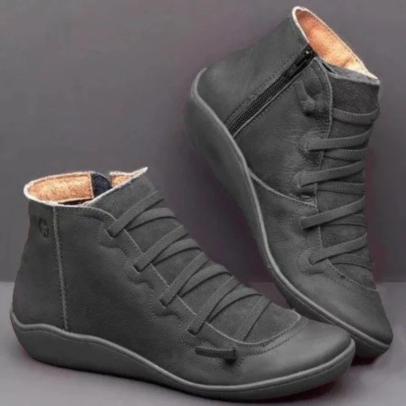 2024 New Women\'S Round Toe Flat Zipper Snow Boots Wool Slippers Woman Ankle Boots Women Pu Leather Women Shoes Zapatos De Mujer