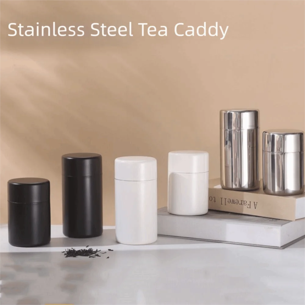 

Double Lids Stainless Steel Tea Canister Stainless Steel Smooth Surface Tea Storage Container Multi-functional Keep Fresh