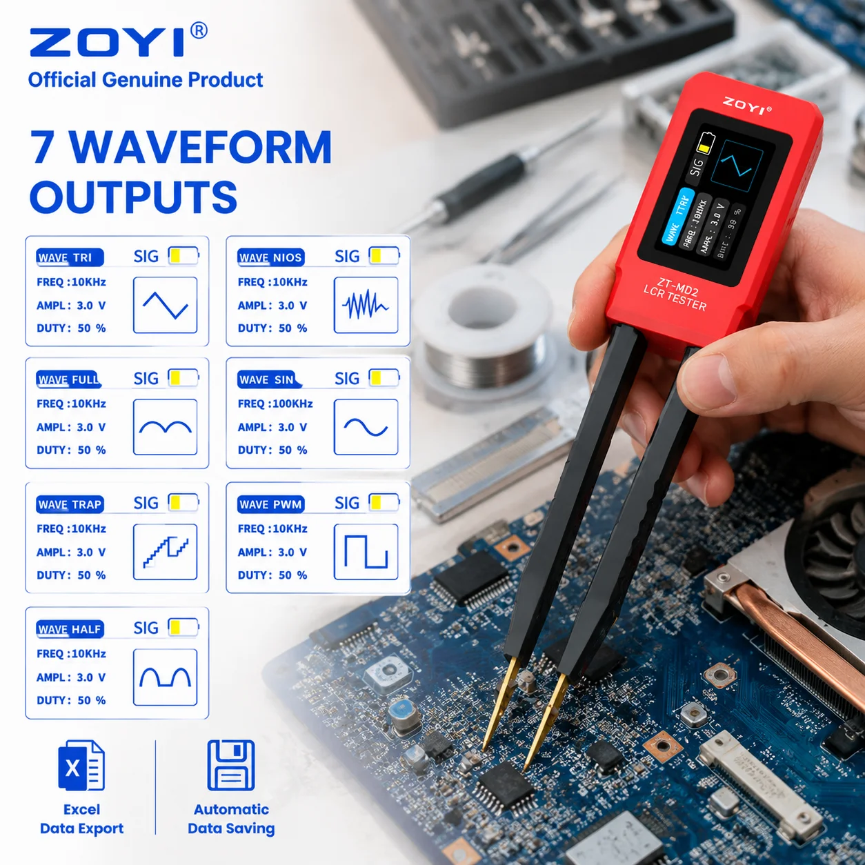 ZOYI MD2 Smart 2-in-1 Tweezers LCR/ESR Tester 4-Wire Kelvin Clip 100kHz High Precision for SMD R C L ESR Measurement view 5