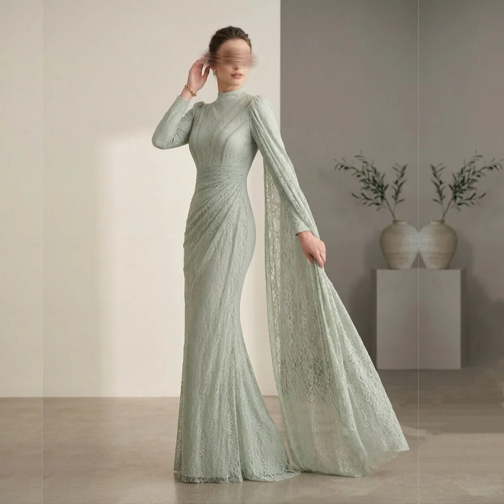 Customized High Quality Long Sleeves Wedding Party Dress for Banquet Trumpet Long Dresses Formal Evening Dress Elegant