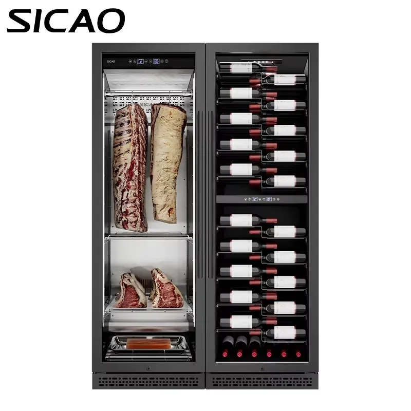 SICAO Beef Dry Ager Cabinet Wine Cooler Fridge Refrigerator Cellar Combo for Home Meat Aging Beverage Storage Dual Zone Unit