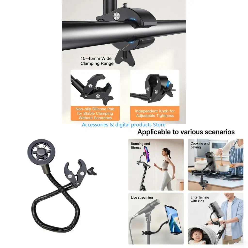 77JD Smartphone Holder Clamp Holder Exercise Bike Phone Mount 360 Rotating