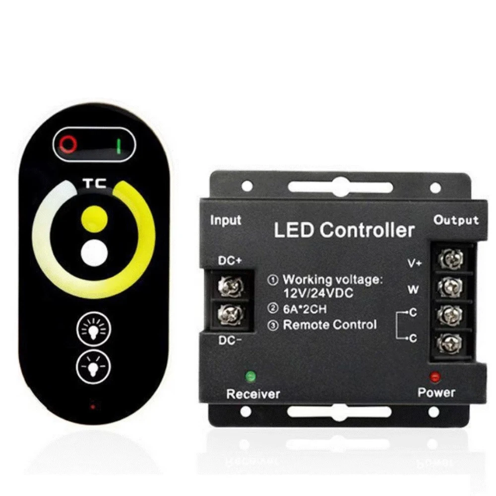 DC12V-24V 6A 2-channel touch 6KEY RF dual-color temperature controller for 2835 5050 COB CCT LED Strip