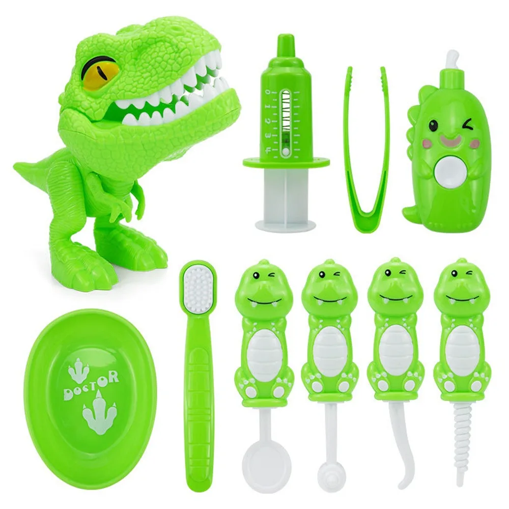 10pcs/sets Children Early Education Toys Doctors Role Play Learning Dentist Play Role Play Dinosaur Brushing Tooth Teaching Aids