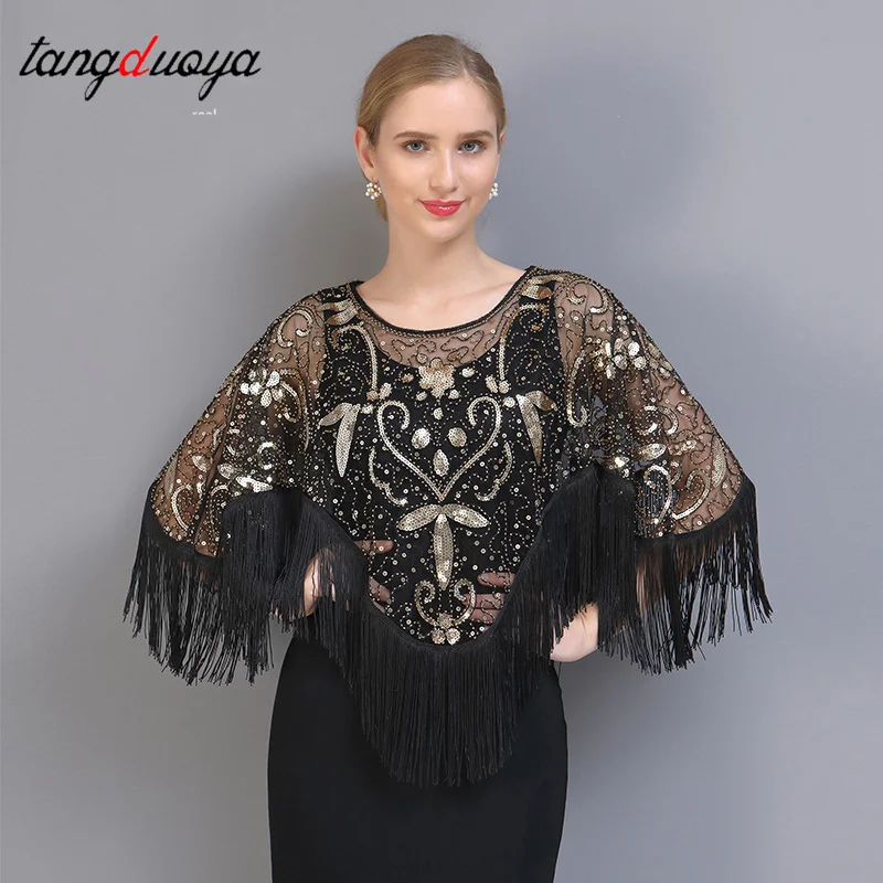 

Sequins Tassels Poncho Women Coat Party Outfits Cape Mesh Jacket Ladies Cloak Shawls Bling Tassels Outerwear Wraps Woman Clothes