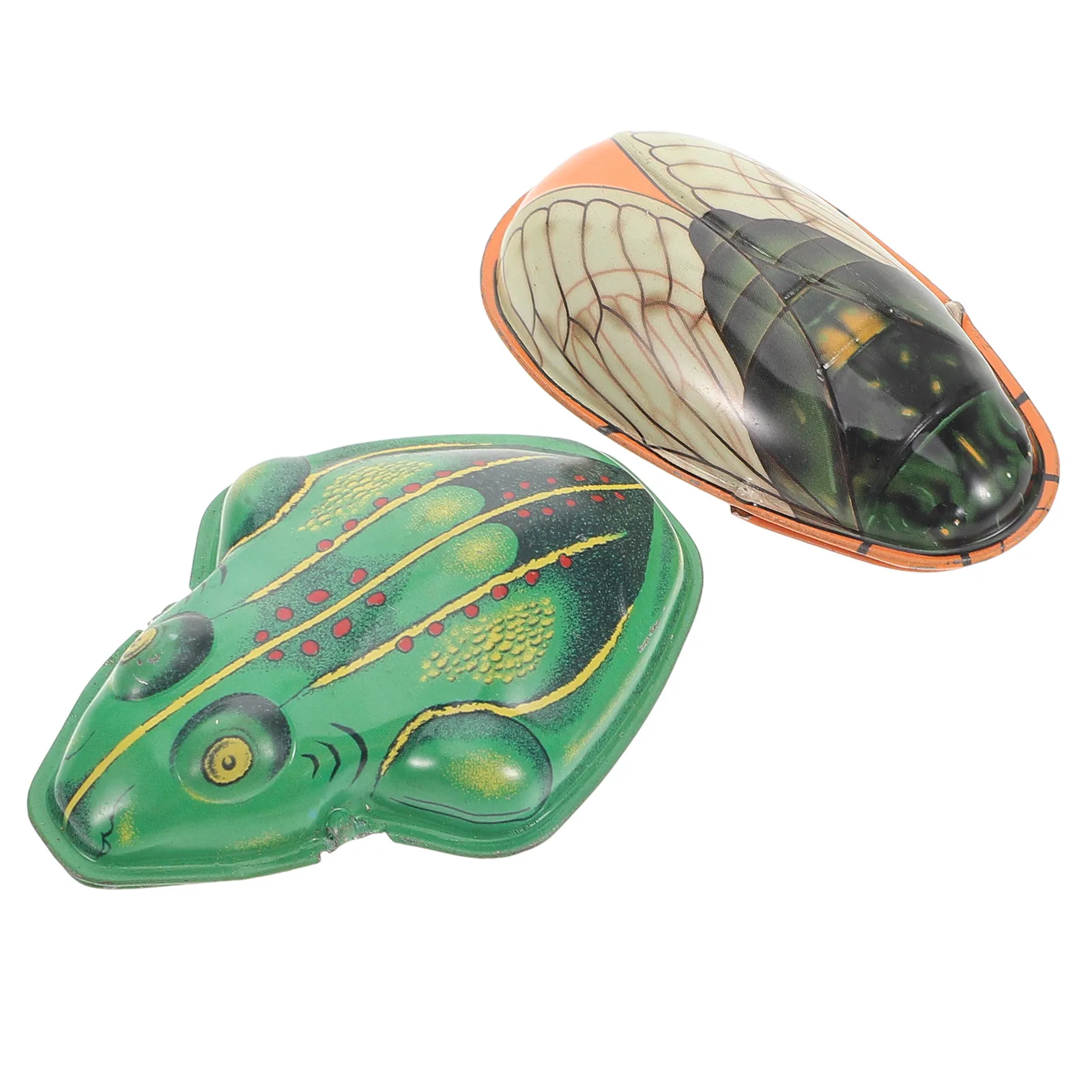 

1Set Tinplate Cicada and Frog Plaything Lifelike Vintage Decorative Piece for Home Office Shelf Tabletop Nostalgic Childhood