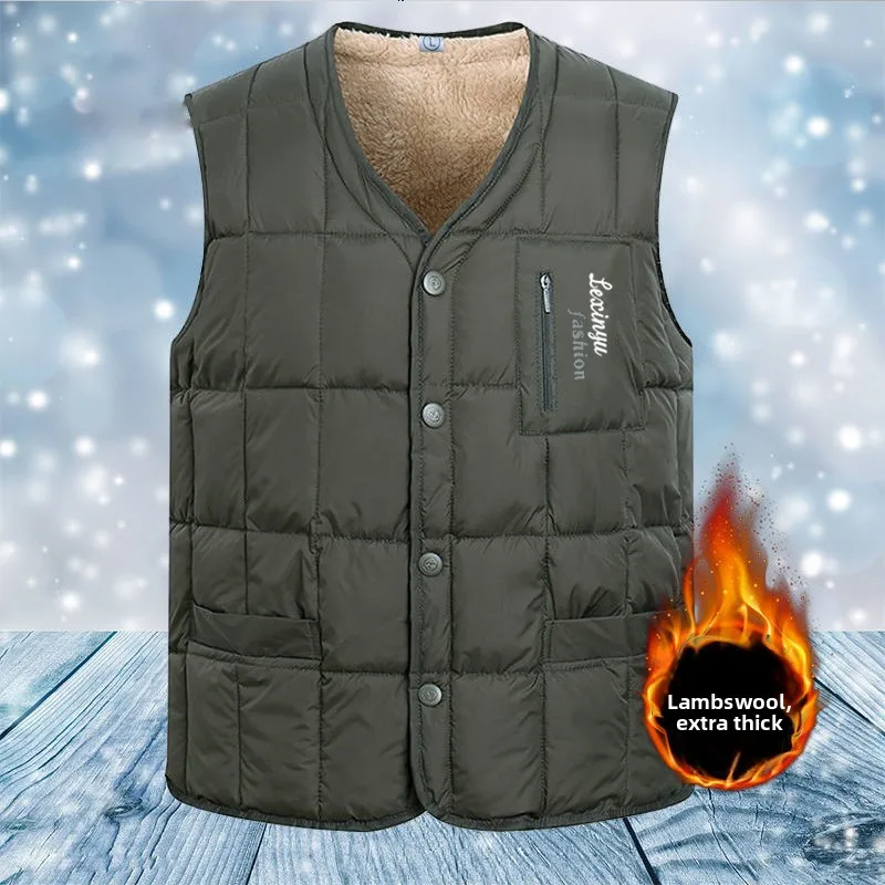 

Outdoor Down Vest for Men's Comfortable for The Elderly Thickened Warm Vest for Winter Dad's Vest Waistcoat Autumn and Winter