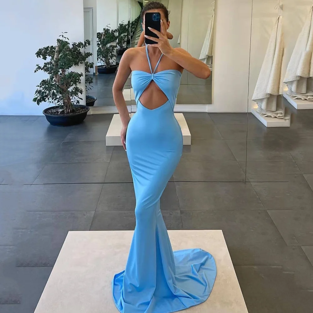 Camellia Sexy Trumpet Party Dresses Sweetheart Neck Halter Gowns Sleeveless New Arrival Prom Dress فساتين سهرة