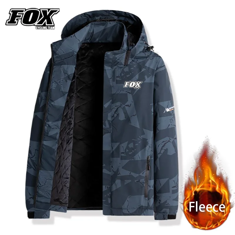 Fox Cycling Team Long Sleeves Riding Thermal Hooded Cargo Bike Enduro Jacket Bicycle Motocorss Clothes Winter Fleece Raincoat