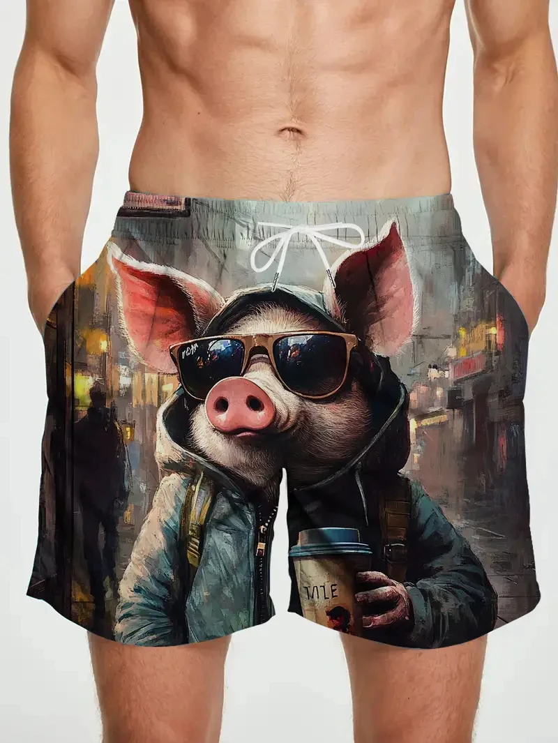 

3d Printing Funny Pig Pattern Beach Shorts For Men Cute Pig Swimming Trunks Kids Summer Hawaiian Loose Quick Dry Board Shorts