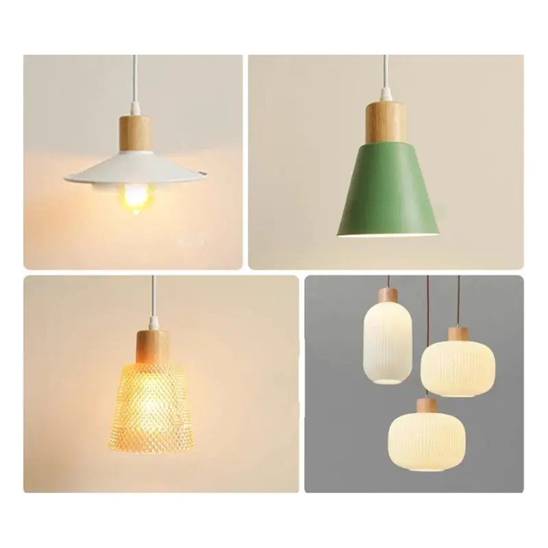 A02M-E27 Vintage Lamp Holder Pendant Lights With Solid Wood And Adjustable Hanging Wire