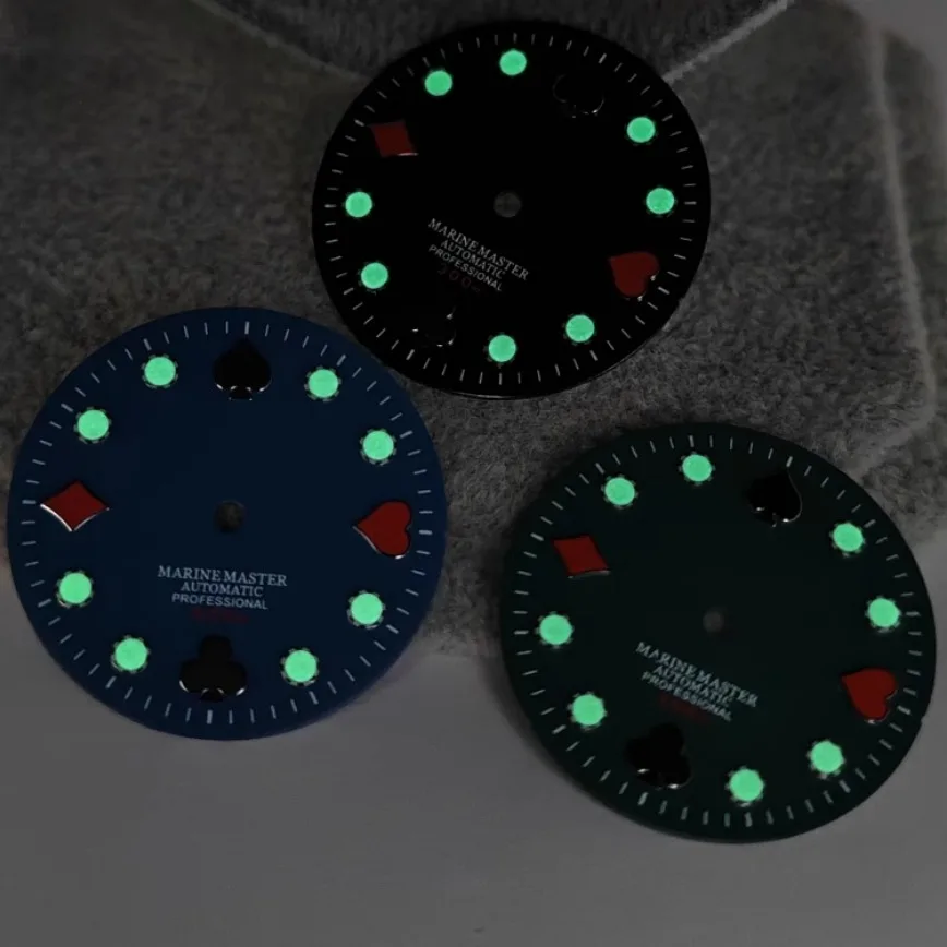 NH35 Dial Poker Green Blue Black Green Luminous Dial 28.5mm for NH35 Movement Watch Accessories