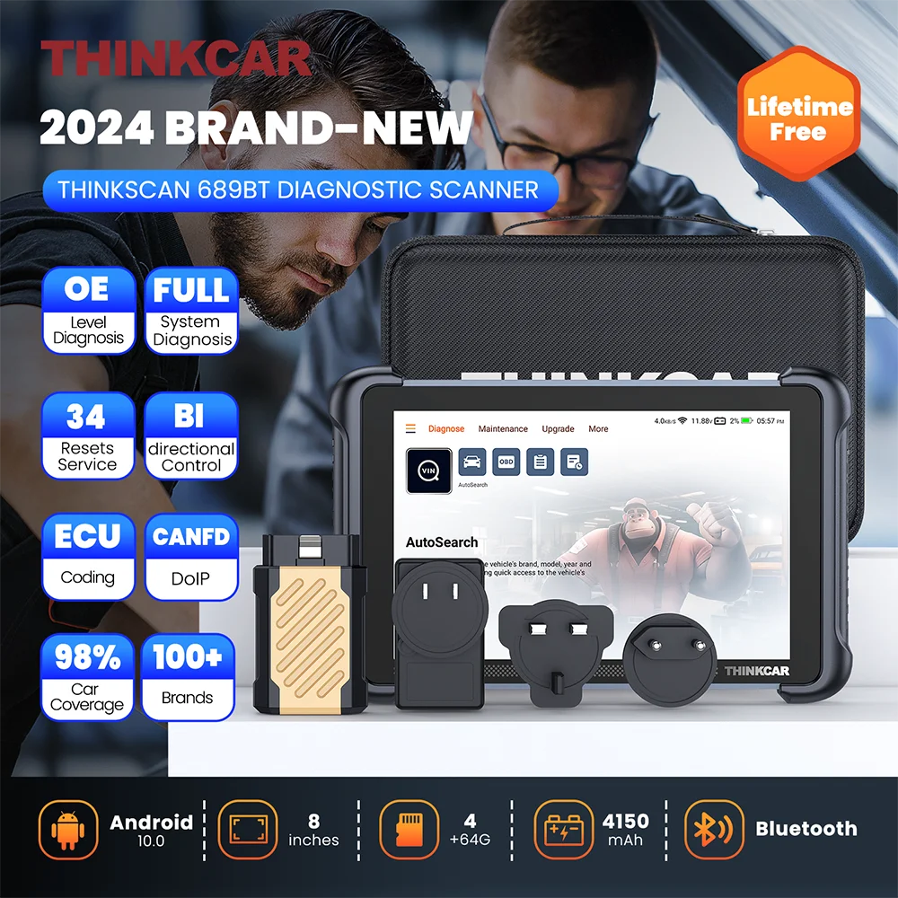 THINKCAR THINKSCAN 689BT Professional Car Diagnostic Tool CANFD DOIP Bi-directional ECU Coding 34 Reset Full System Obd2 Scanner