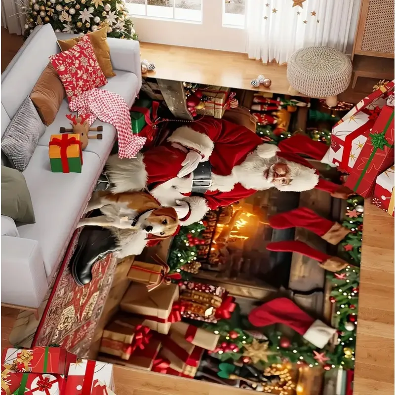 1PCS Weihnachten Schneeflocke Bereich Matte Rot mit Gold und Weiß Santa Claus Wohnzimmer Schlafzimmer Dekoration Urlaub Hause Dekoration