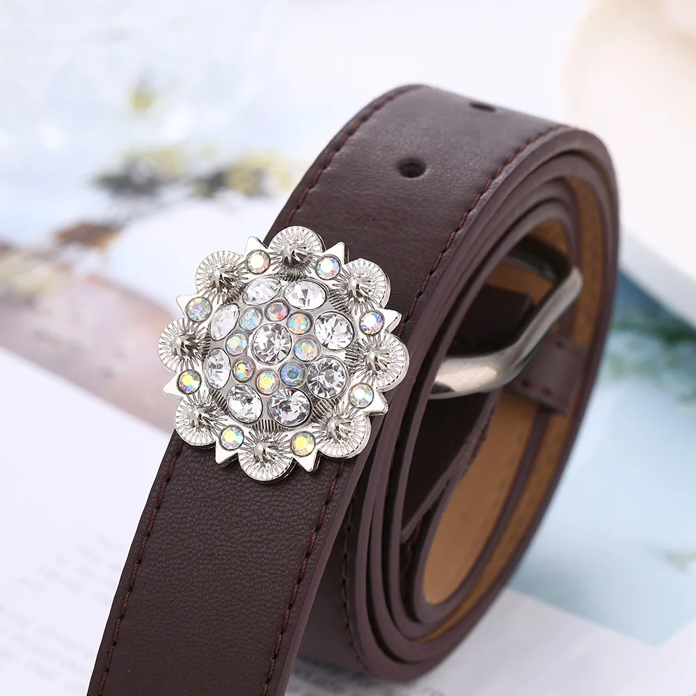 Colorful Crystal Conchos Buckle Metal Flower Rhinestone Horse Saddle Belt Decorative Buttons Screw Back Leathercraft Accessories