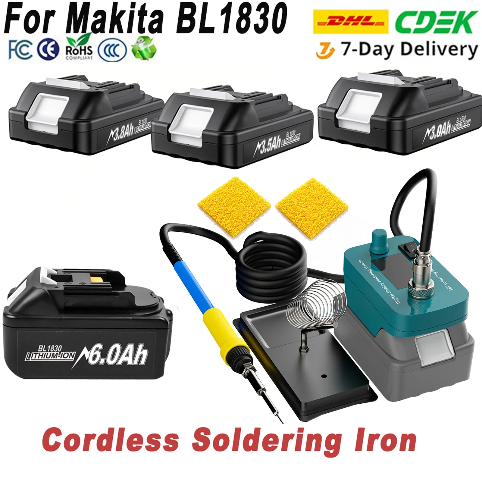 

For Makita BL1830 18V Battery BL1840 BL1850 BL1860 Battery 60W Cordless Soldering Iron Power Tool 300-510℃ Fast Heating