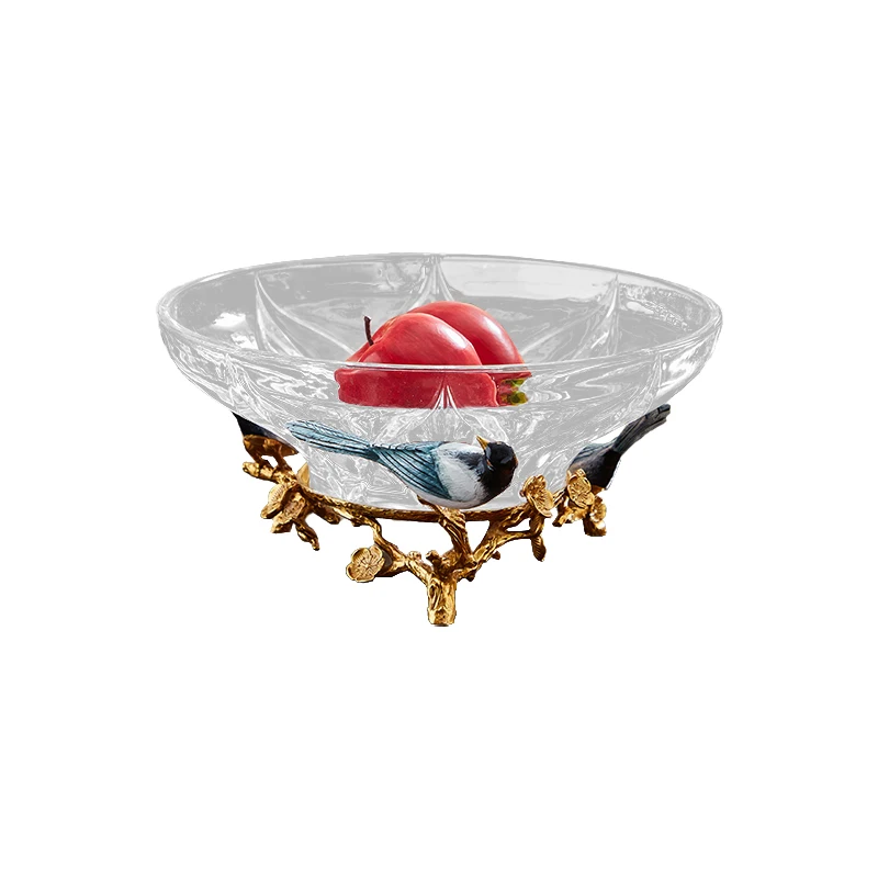 Home Decor  Handcrafted Copper Flower Porcelain Bird Crystal Party Coffee  Dish Plates Restaurant Fruit Plates