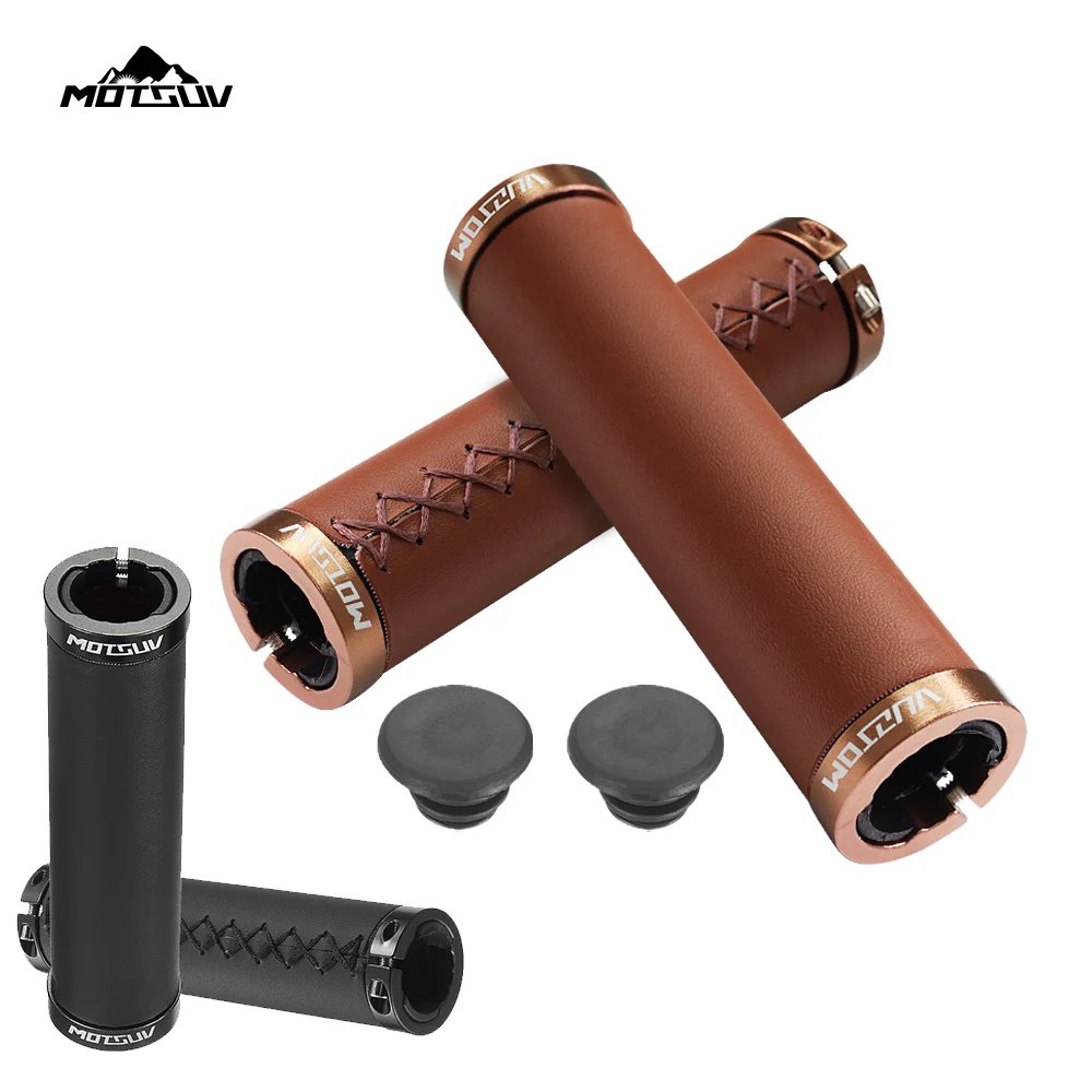 1Pair Leather Bike Handlebar Grip Scooter Handle Bar PVC Cover Cycling Mountain Bicycle Handles Anti-skid