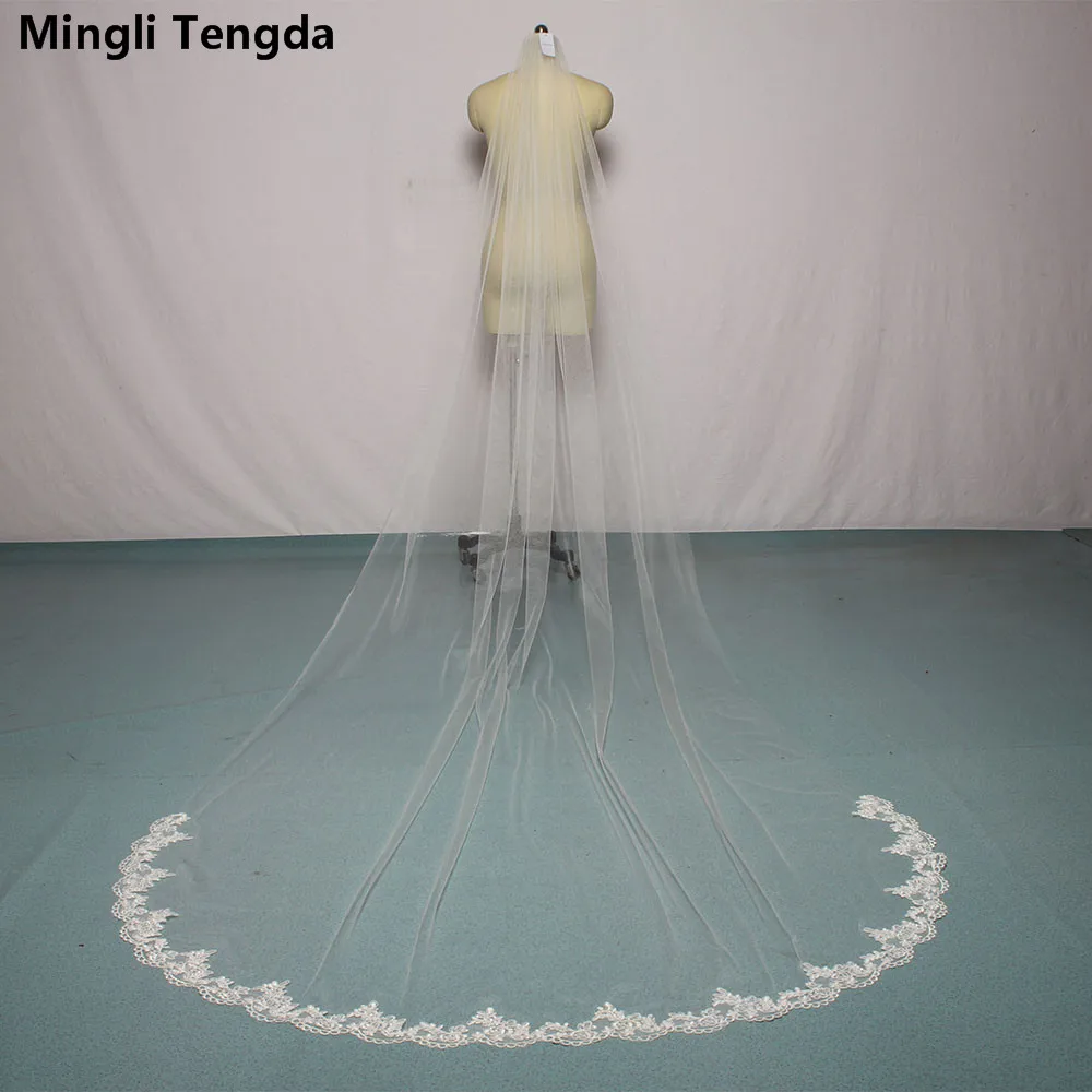 New Veu De Noiva Lace Applique One Layer 3 M Long Wedding Veil Real Picture Cathedral Bridal Veil with Comb Velos De Novia image 6