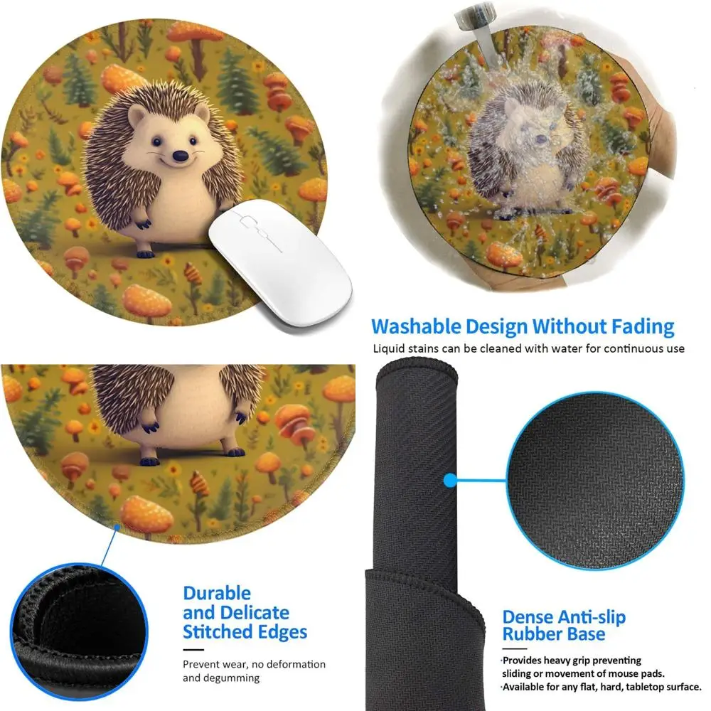 

8 Inch Hedgehog-Themed Comfort Gaming Mouse Pad with Stitched Edges, Non-Slip Rubber Base, and Waterproof Surface