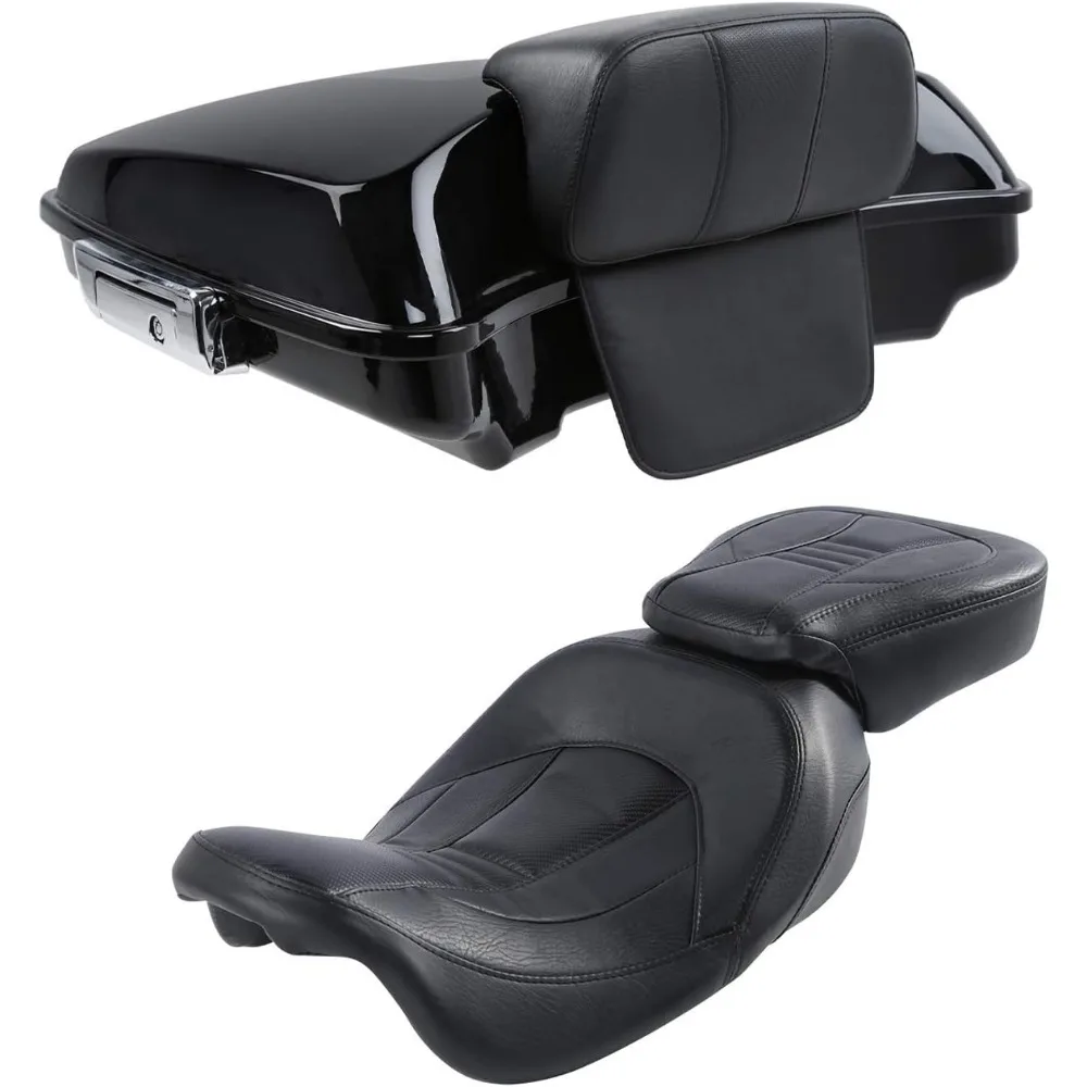 

2 Up Driver Passenger Pillion Seat + 5.5" ABS Razor Tour Pack Trunk W/Tour Pack Backrest Pad Fit for Harley Tour Pack Street St
