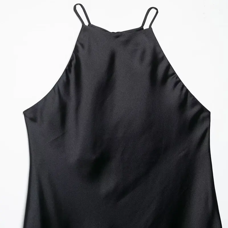 ฤดูร้อน 2025 ผู้หญิงยาวผ้าไหมซาตินชุดสายคล้องคอ Midi Dr Ele Sle Faionable อินเทรนด์ไม่มี Sve Premium Quali Dr