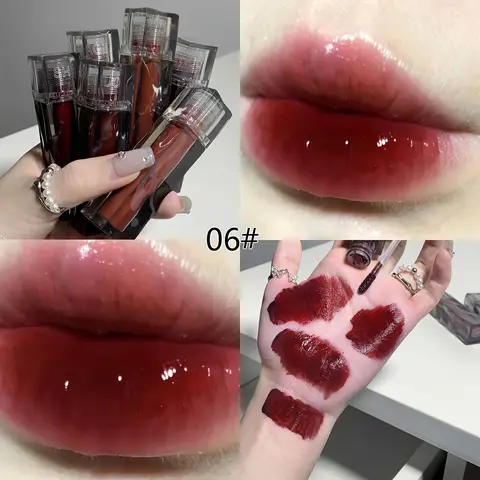 Adorável urso espelho Lip esmalte, duradouro, não-desbotamento, batom líquido hidratante com textura de água, Shin lustroso luxuoso