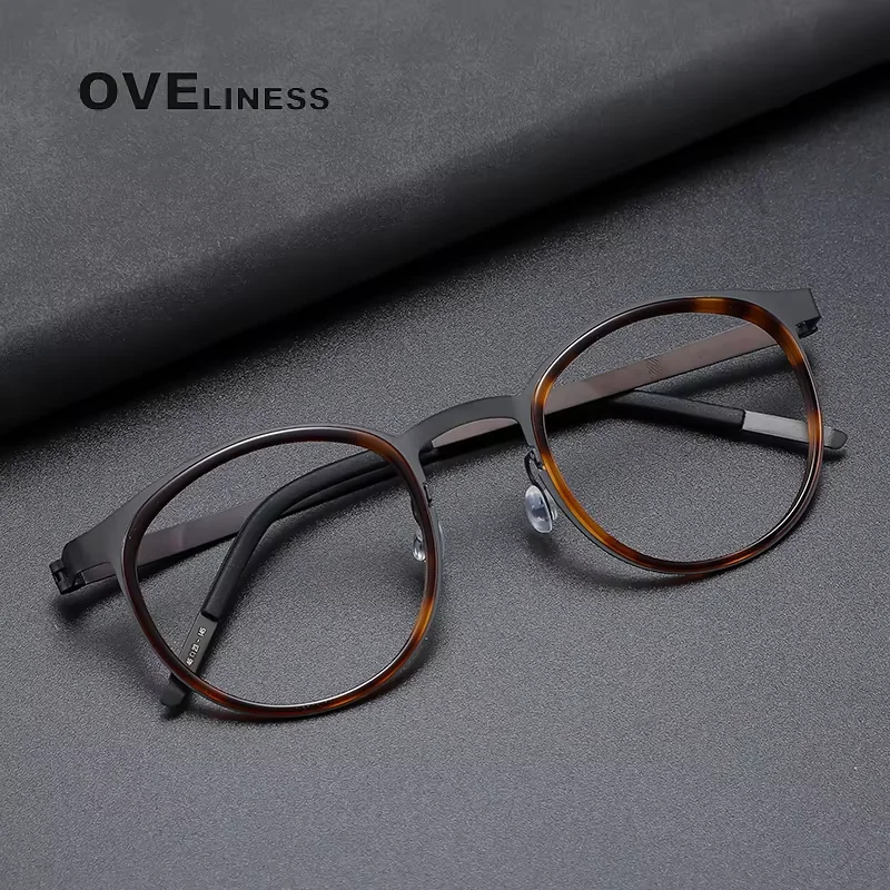 

Brand Design Pure Titanium Glasses Frame Men women Vintage Retro Round Eyewear Ultralight Eyeglasses frames Screwless spectacles