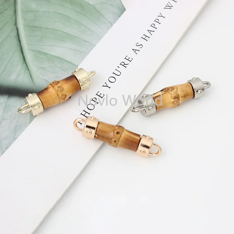 5-20-100 pieces 2 styles Real bamboo in metal decorative pendant charm for quilting bag purse bamboo chain connector parts