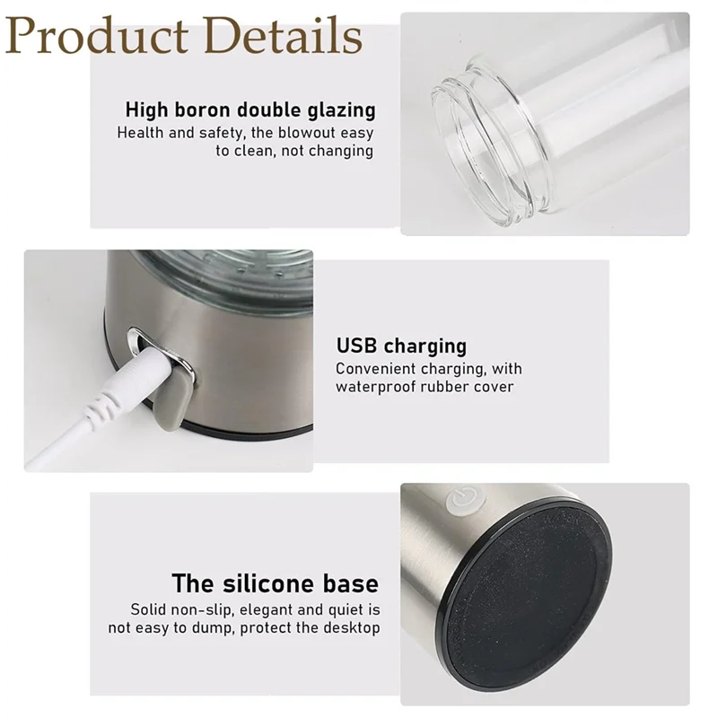 

B62B-Hydrogen Water Bottle Portable Hydrogen Water Ionizer Machine USB Rechargeable Hydrogen Water Generator 420Ml [2Pack]