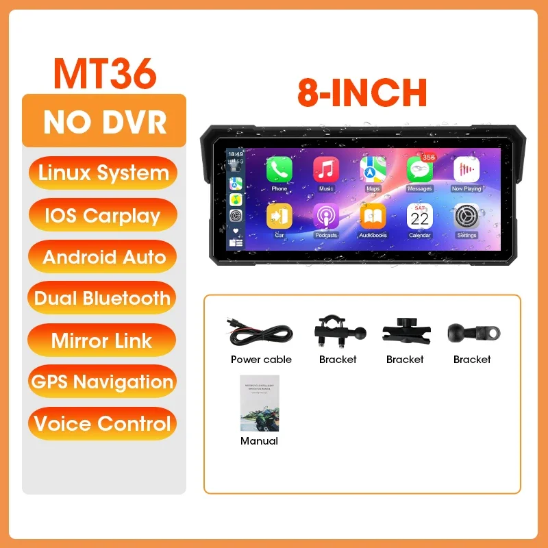 7/8 "inch Carplay Motorfiets GPS Navigatie IP67 Waterdichte 4K Moto DVR Draadloze Carplay Android Auto Motor Recorder monitor - afbeelding 1