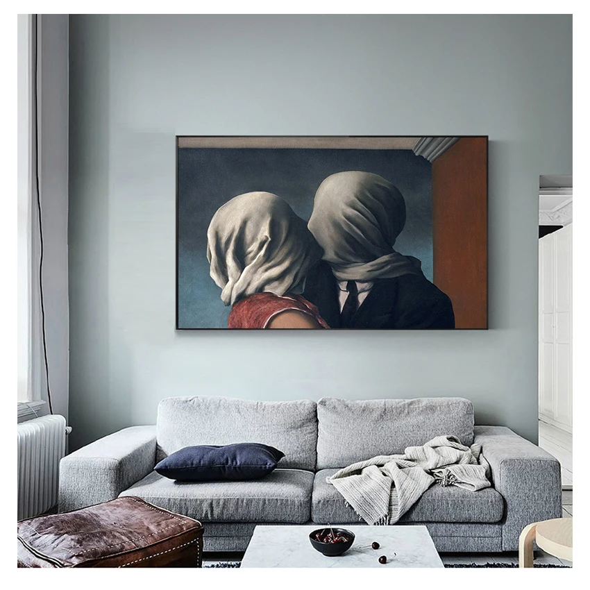 Magritte Canvas Painting Posters and Prints Surrealism Wall Art Pictures for Home Decoration Famous The Kiss Lover By Rene