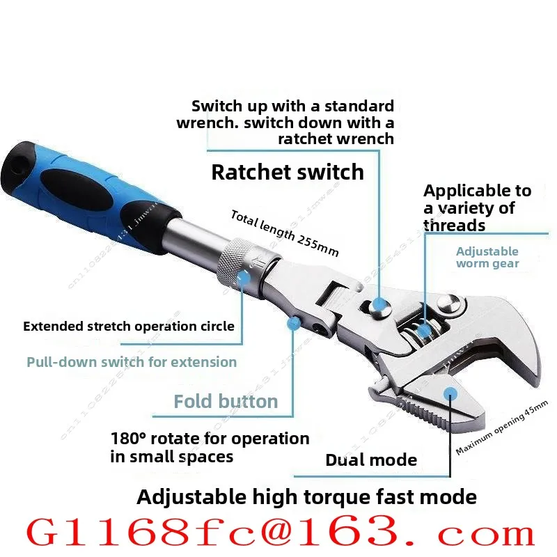 Universal Movable Quick Wrench Ratchet Wrench Can Shake The Head Large Opening Bathroom Maintenance CarTelescopic Folding Wrench