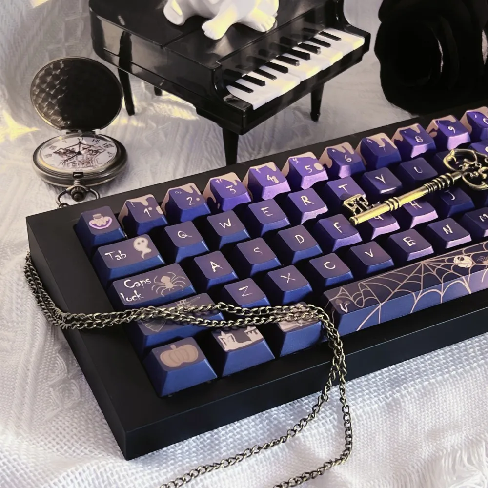 Imagem -04 - Festa de Gala da Bruxa Pequena Halloween Tema Estilo Pbt Keycaps Roxo Keycaps Cereja Altura Teclado Mecânico Interruptor mx