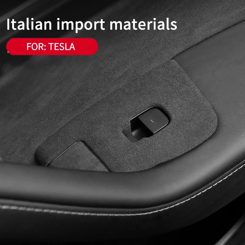 4Pcs Italian Premium Suede Car Door Window Lifter Switch Button Frame Decoration Cover Trim Protector For Tesla Model 3 Model Y