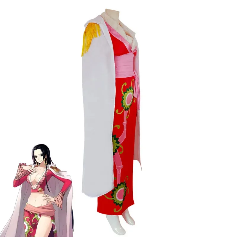 

COSda@Anime Boa Hancock Cosplay Costume Oka Shichibukai Pirate Empress Red Printing Split Cheongsam Cloak Wig Woman Sexy Carniva