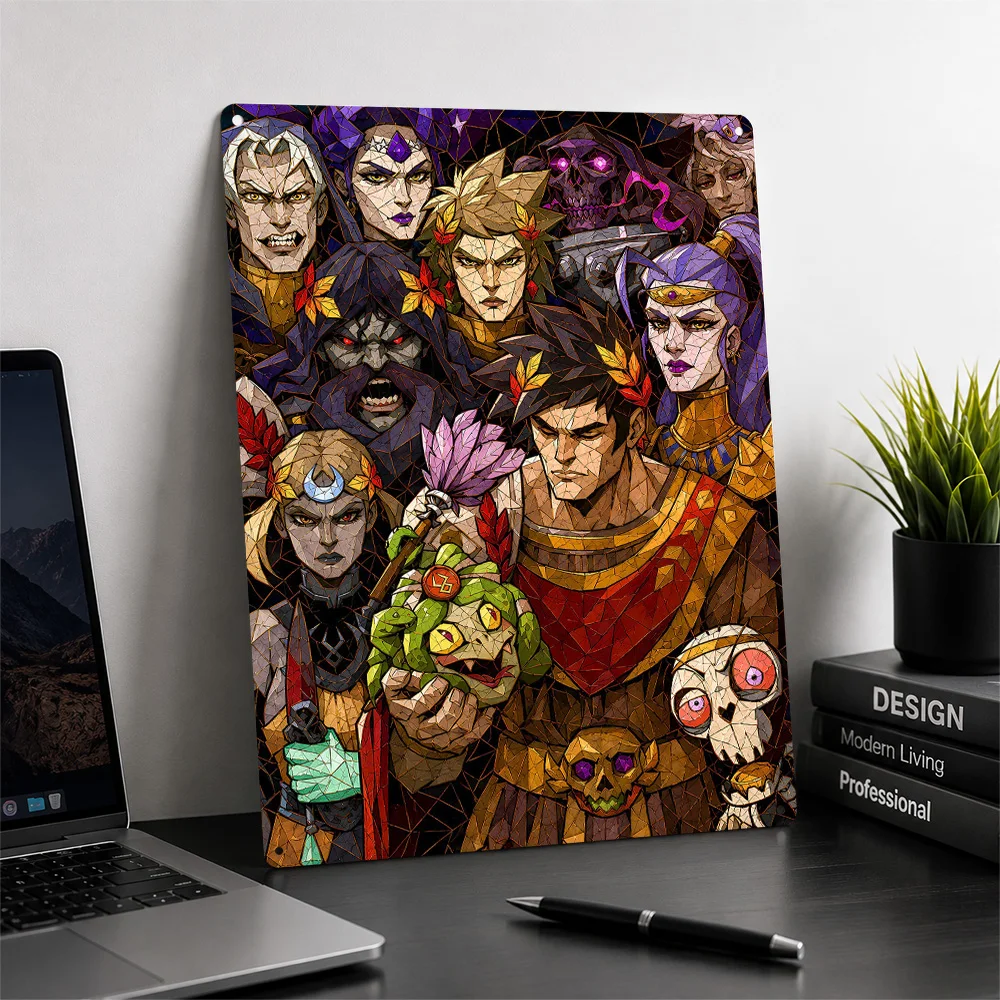 Hades Characters Mosaic Art Poster Gaming Wall Art Personalized Vintage Metal Tin Sign for Bedroom Man Cave Home Decor Display