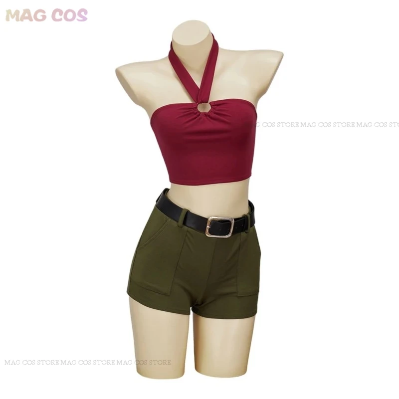 Gwen fantasia cosplay para mulher, Ilha do Drama Total, mini saias e top crop, shorts vermelhos e verdes, conjunto completo, roupas de Halloween e Carnaval