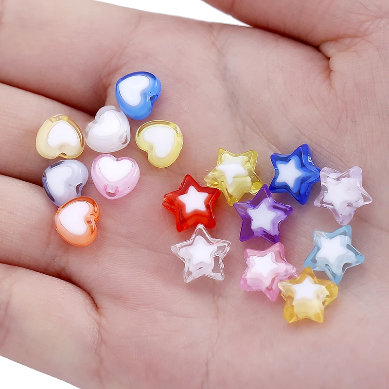 50pcs Color Pentagram Glossy Love Heart Acrylic Bead Loose Spacer Beads frosted ball For Jewelry Making DIY Bracelet Accessories