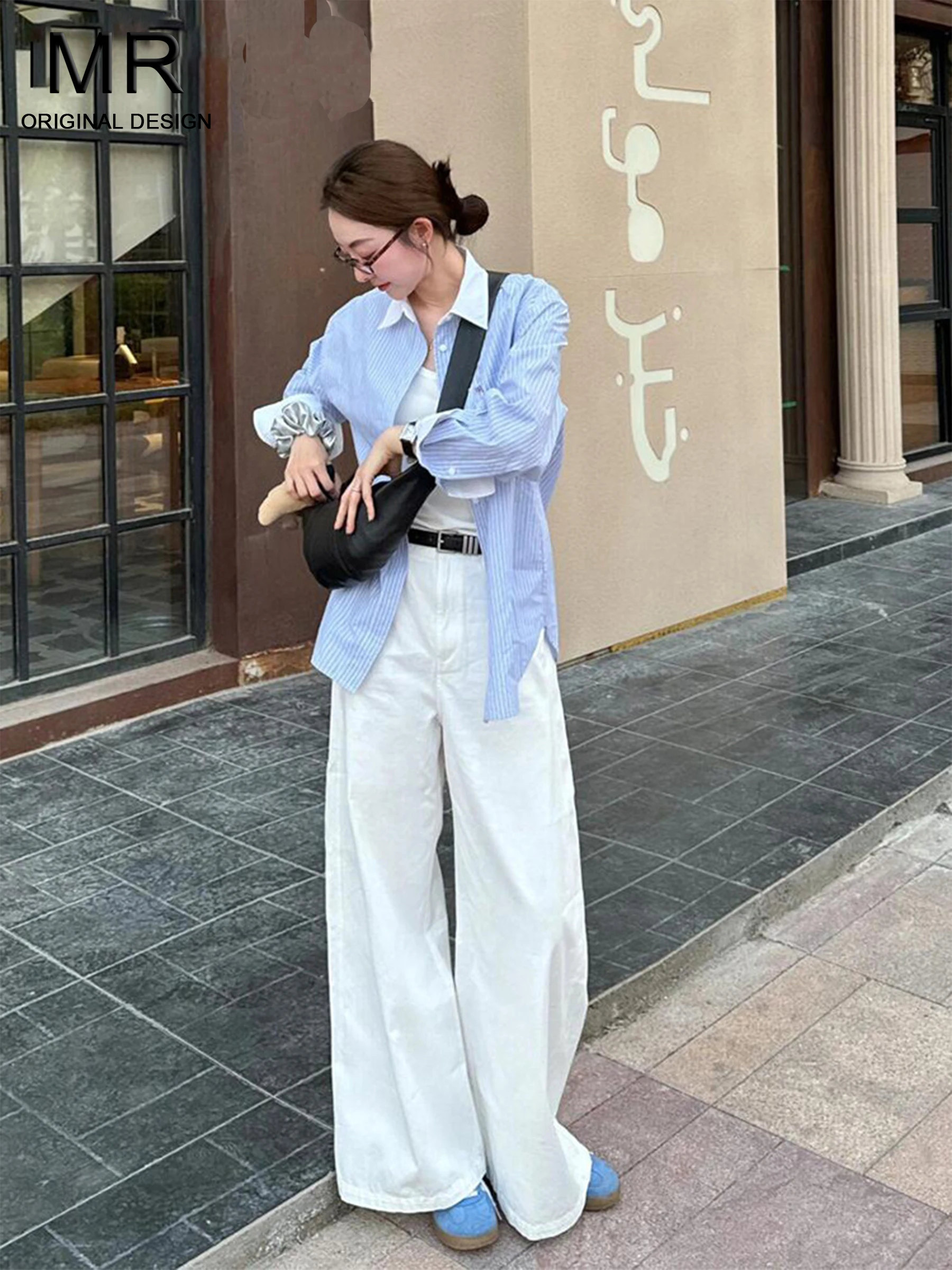 

White American Style Simple High Waist Straight Leg Jeans Women's Loose Slimming Summer Wide Leg Pants Casual High Waist