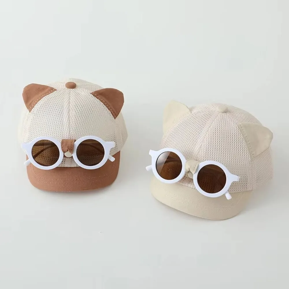 

Fashion Mesh Baby Hat Sun Protection With Detachable Sunglasses Kids Sun Hats Breathable Adjustable Toddler Duck Tongue Cap