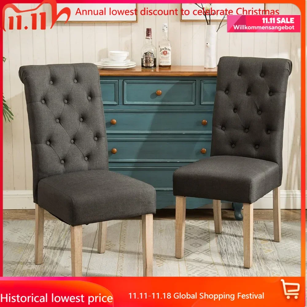 

Habit Solid Wood Tufted Parsons Charcoal Dining Chair, Set of 2 dining chairs furniture muebles sillas de comedor dinning chair